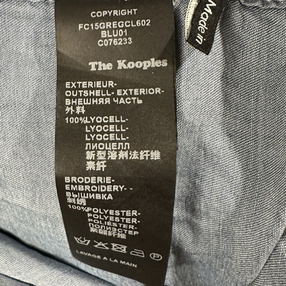 The Kooples Jeans Shirt Women S Blue Embroidered Bird Lyocell Snap Front Western - Picture 9 of 15